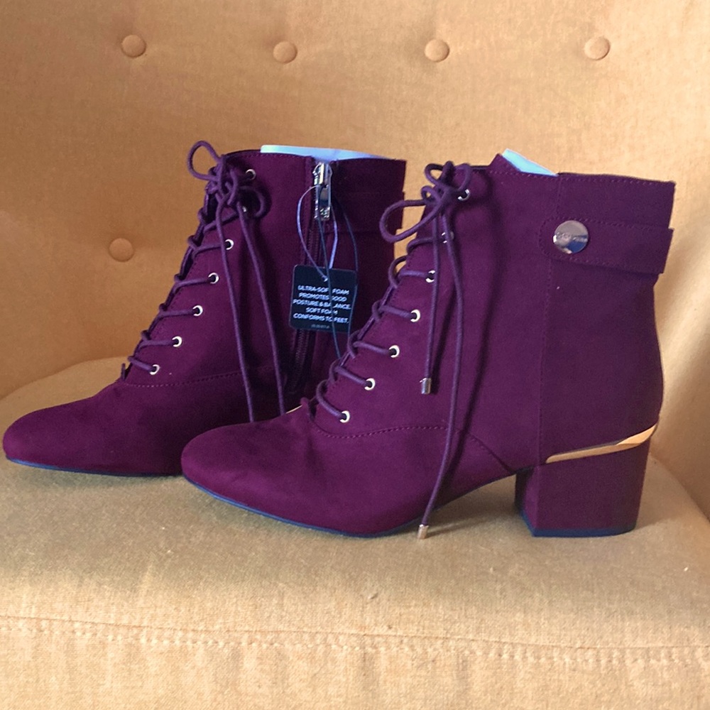 Liz Claiborne Garrett- color Garnet - Zip and Lace-Up Boots - gold detail.